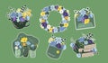 vector flat style vector illustration - set of summer stickers with meadow flowers. Royalty Free Stock Photo